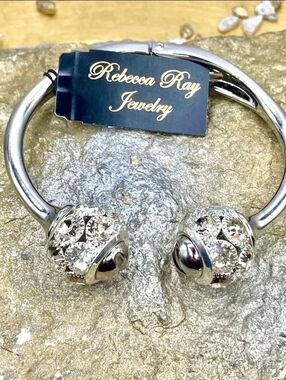 Silver Chunky Bangle Bracelet with Filigree Ends